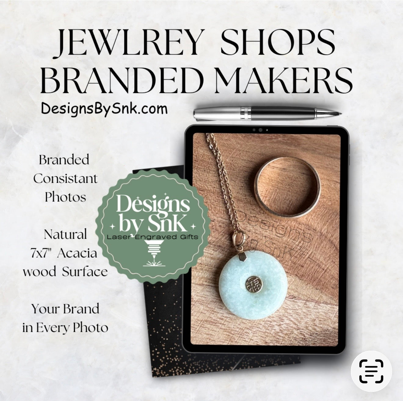 Custom Engraved Branding Photo Tray – 7” Round Acacia Wood Styling Surface for Product Photography