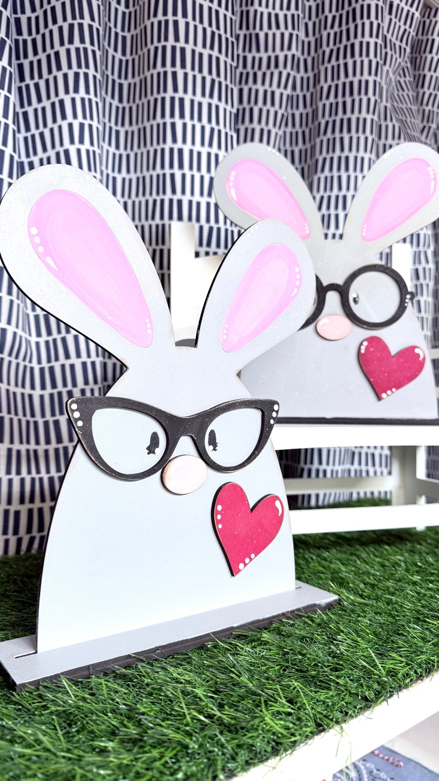 Large Nerdy, Hand-Painted 3D Laser Cut Bunnies - A Unique Touch for Your Spring Decor