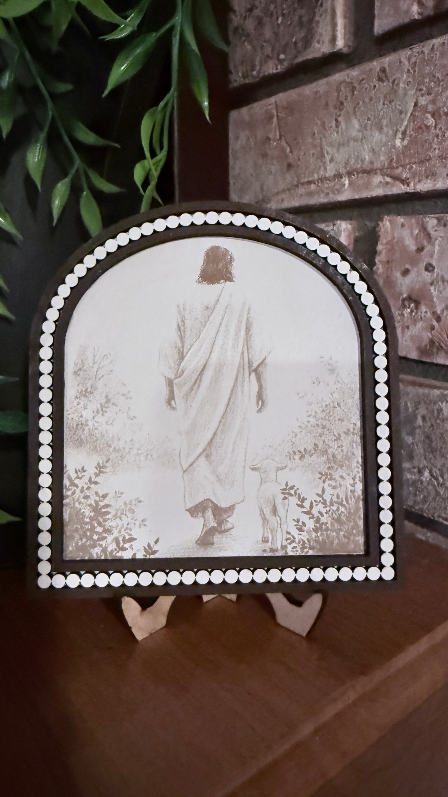 Jesus Walking with Lamb | Engraved Christian Wall Art Golden Sunrise 5x7
