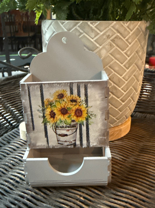 Farmhouse decor, Stick Match Holder, sunflower design,