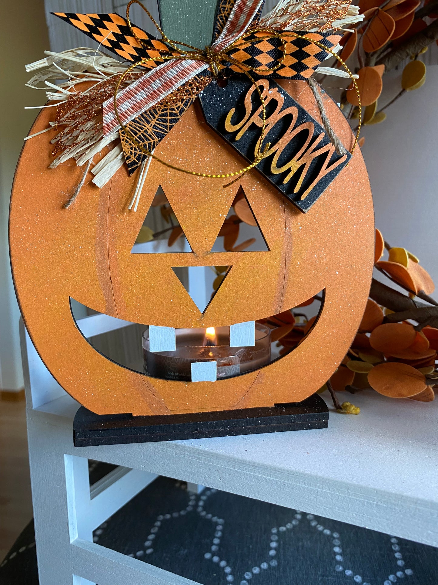 Spooky Pumpkin Tealight Votive Holder Halloween Decor