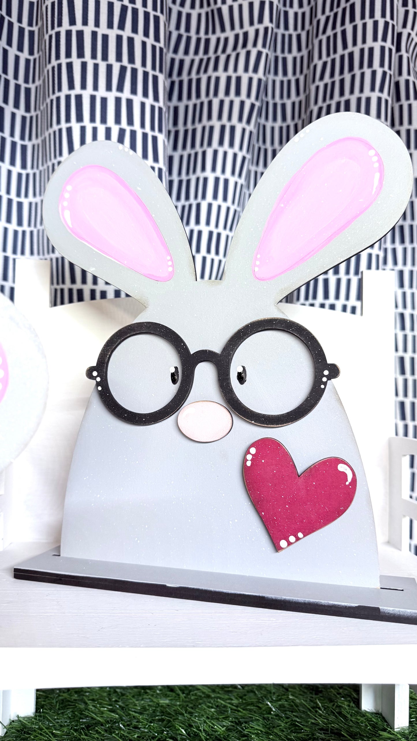 Large Nerdy, Hand-Painted 3D Laser Cut Bunnies - A Unique Touch for Your Spring Decor