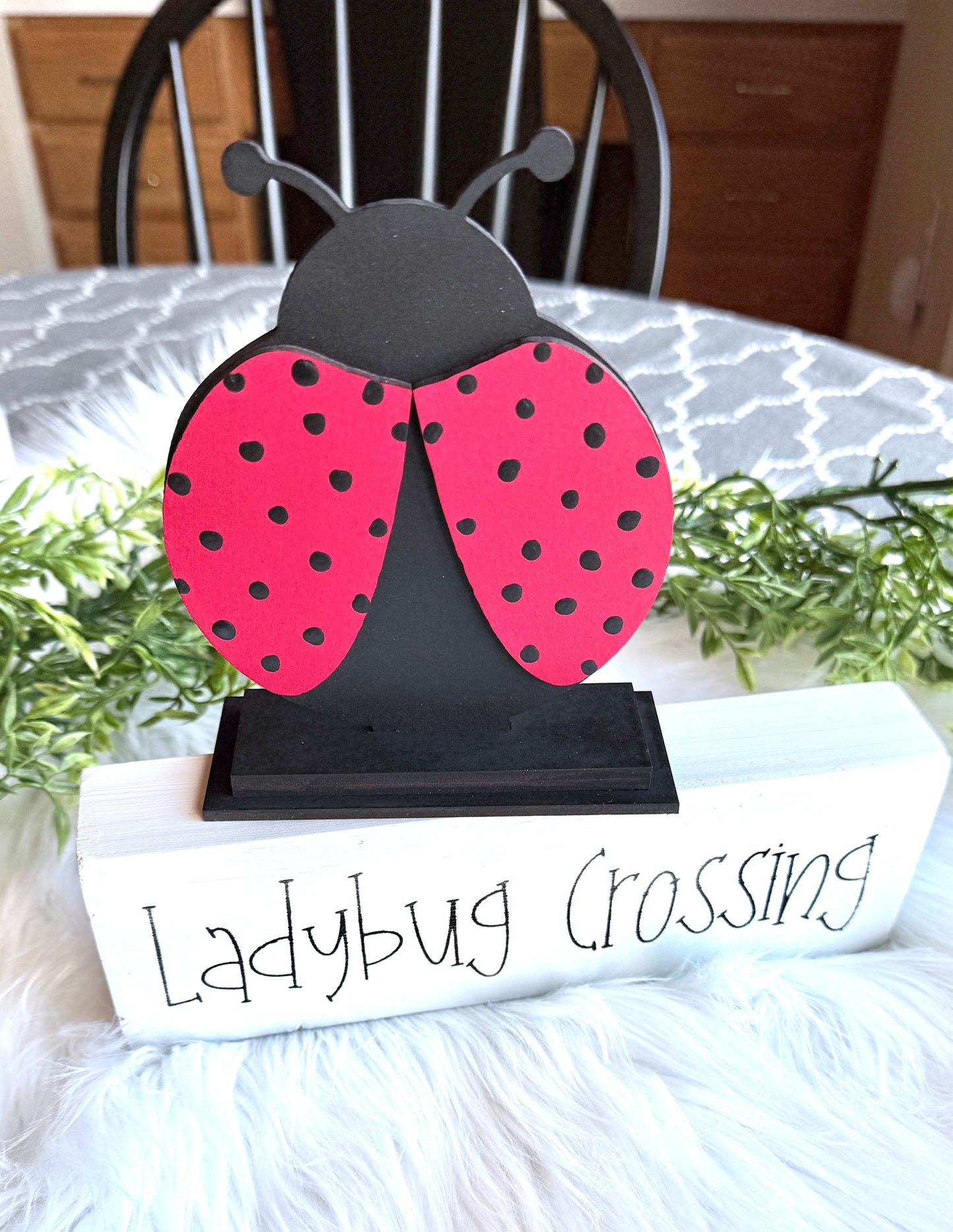Lady Bug Crossing Shelf Sitter Sign