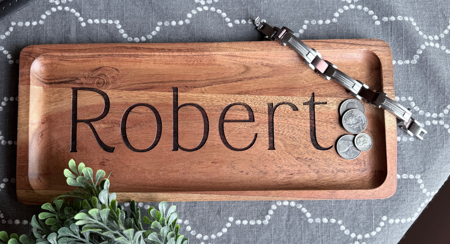 Acacia wooden tray personalized