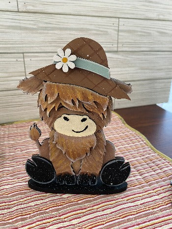 Spring Highland Cow Decor | 3 Add-on hats and stand - Designs by SNK