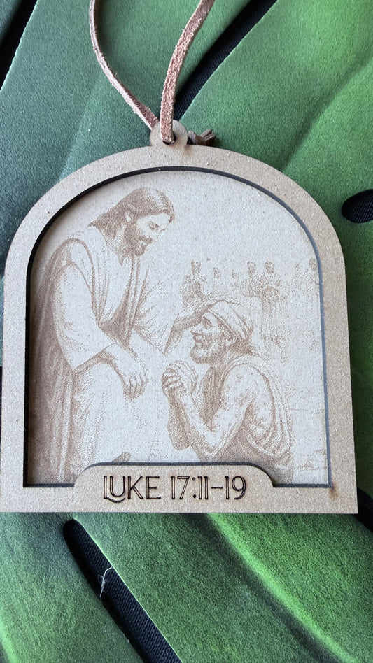 Jesus heals 10 men John 17: 11-19 Christian Engraved Ornament