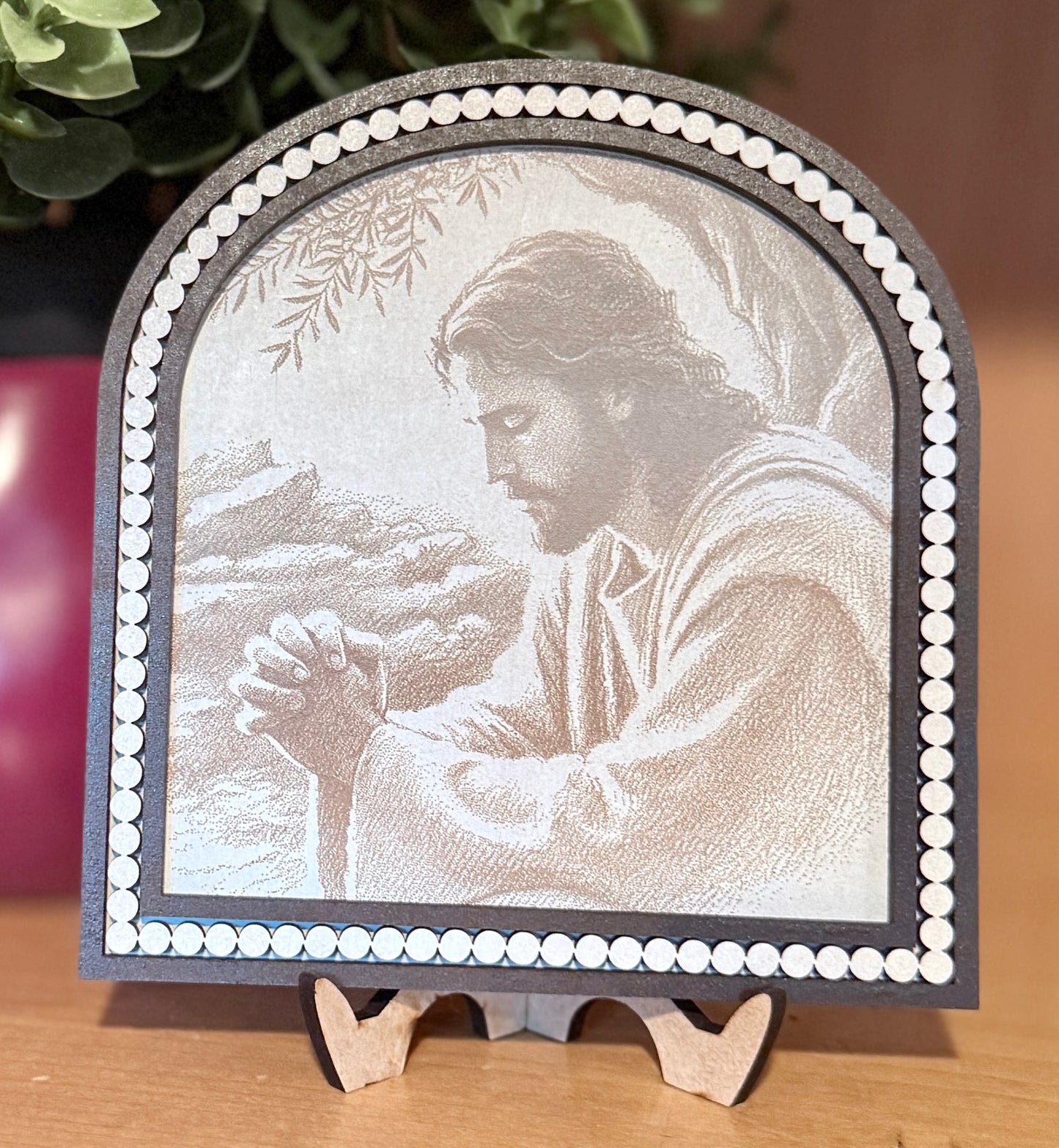 Jesus Praying in the garden of Gethsemane | 9.5x10” Framed Art | Engraved Art of Jesus in Prayer