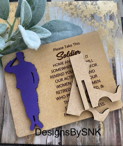 Purple Soldier sign and easel | Purple up | Pray for military sign - Designs by SNK