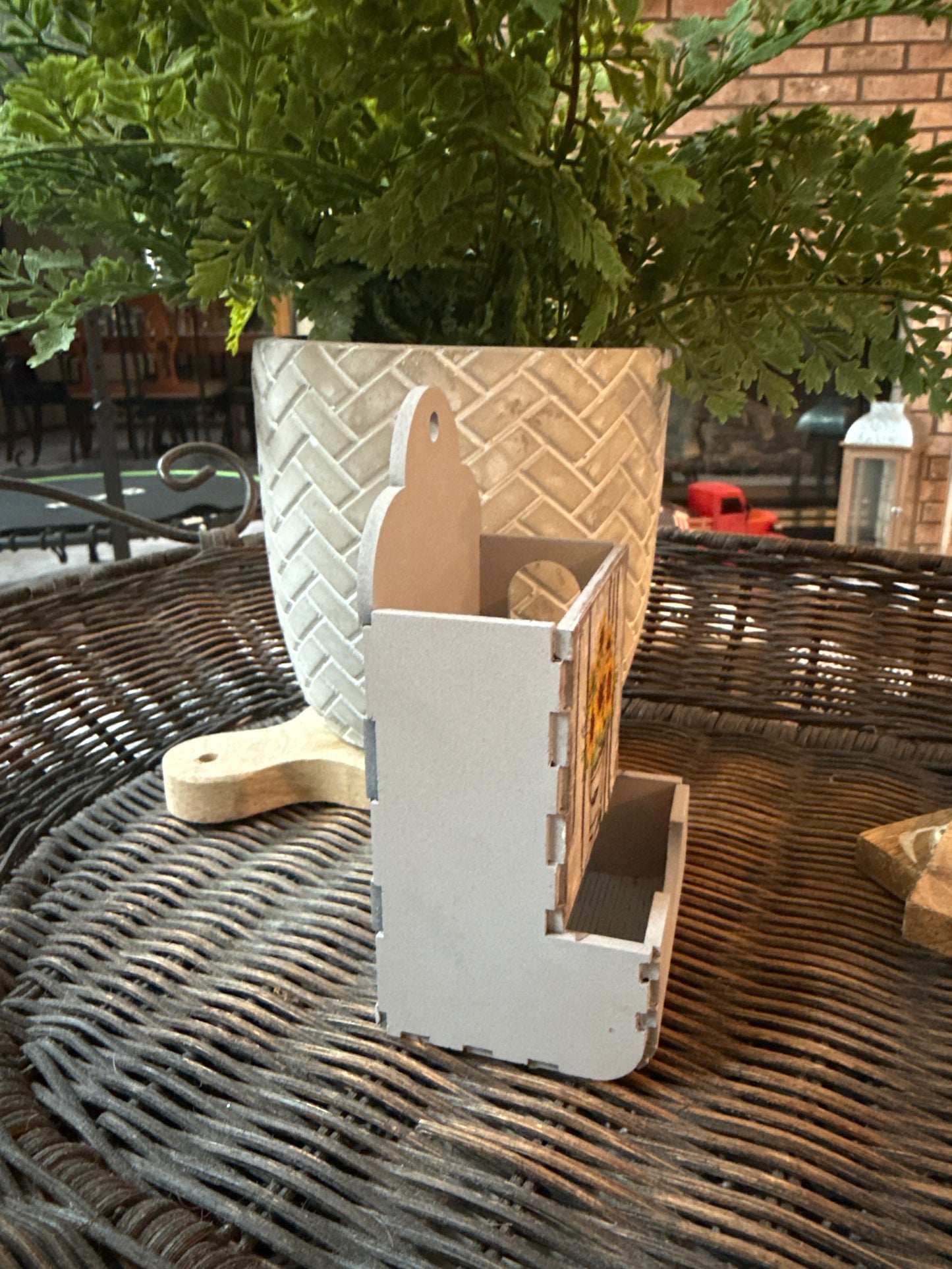 Farmhouse decor, Stick Match Holder, sunflower design,