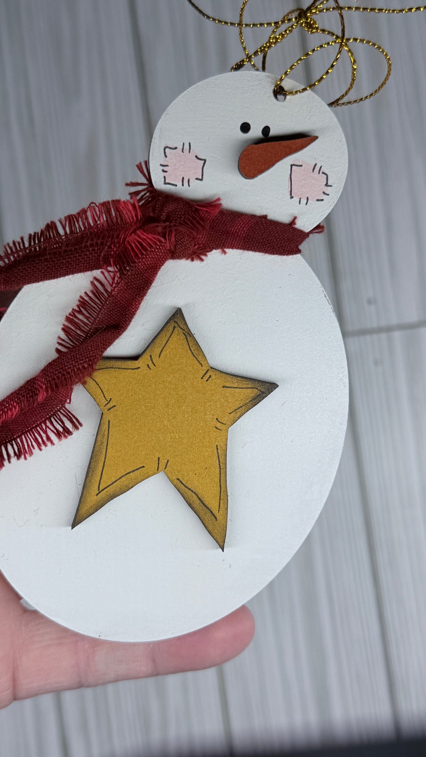 Primitive Star On Belly Snowman Tree Ornament