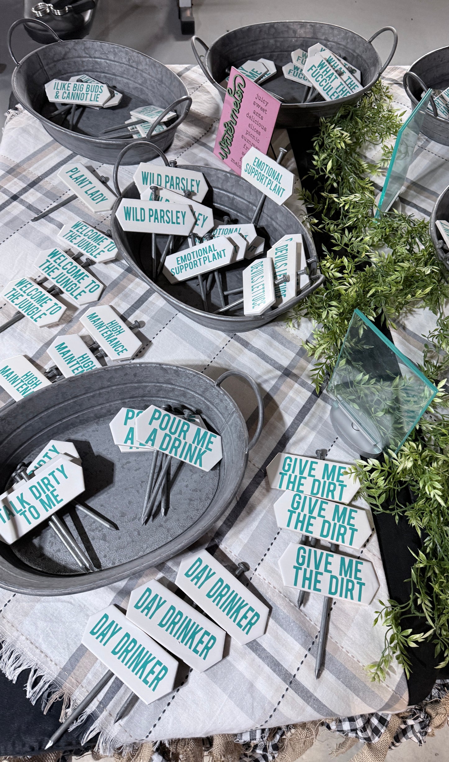 Sassy Plant Stakes for garden, plants, landscapes, Metal Stakes and Ceramic markers