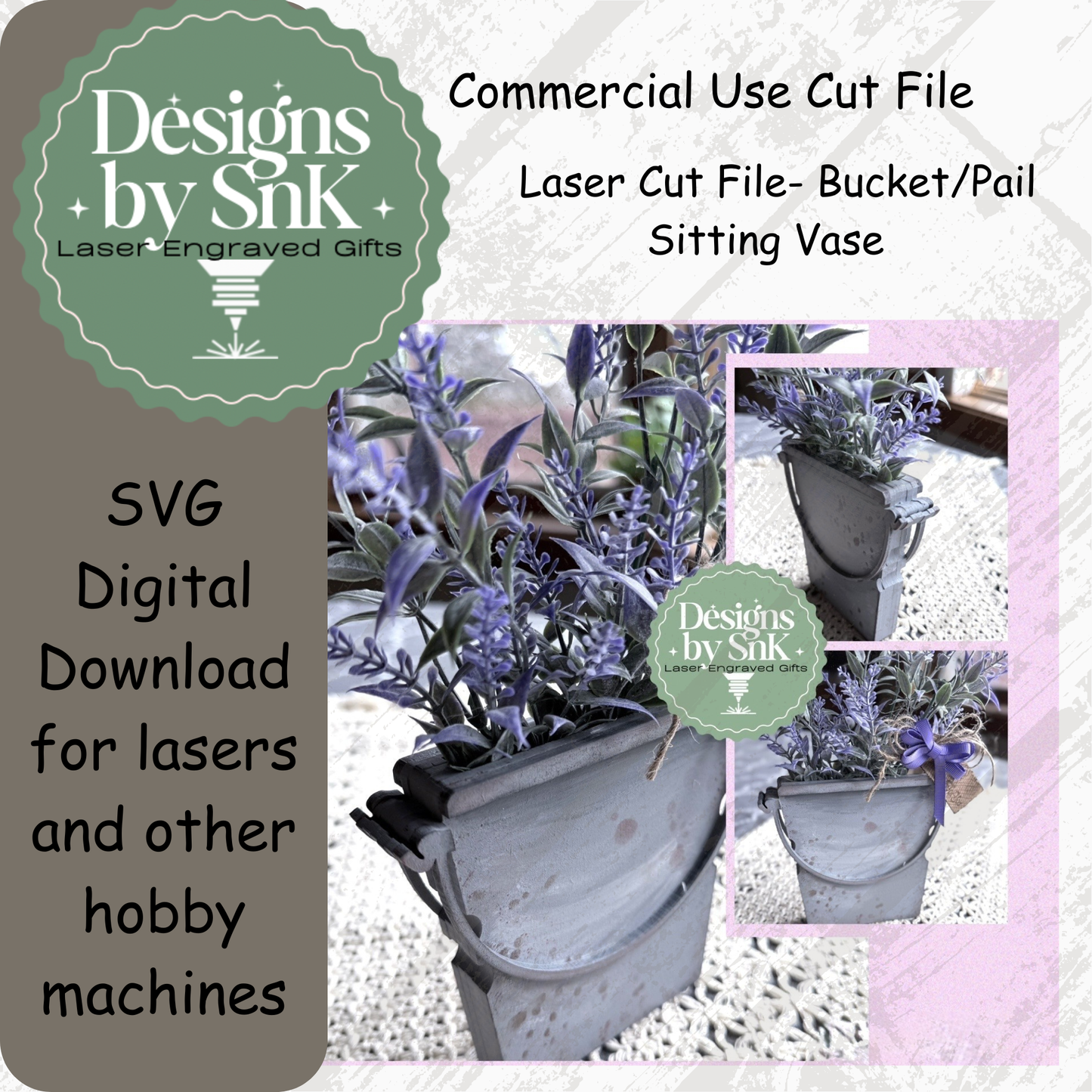 3D Bucket Laser Cut File - Dimensional Planter SVG Digital Download