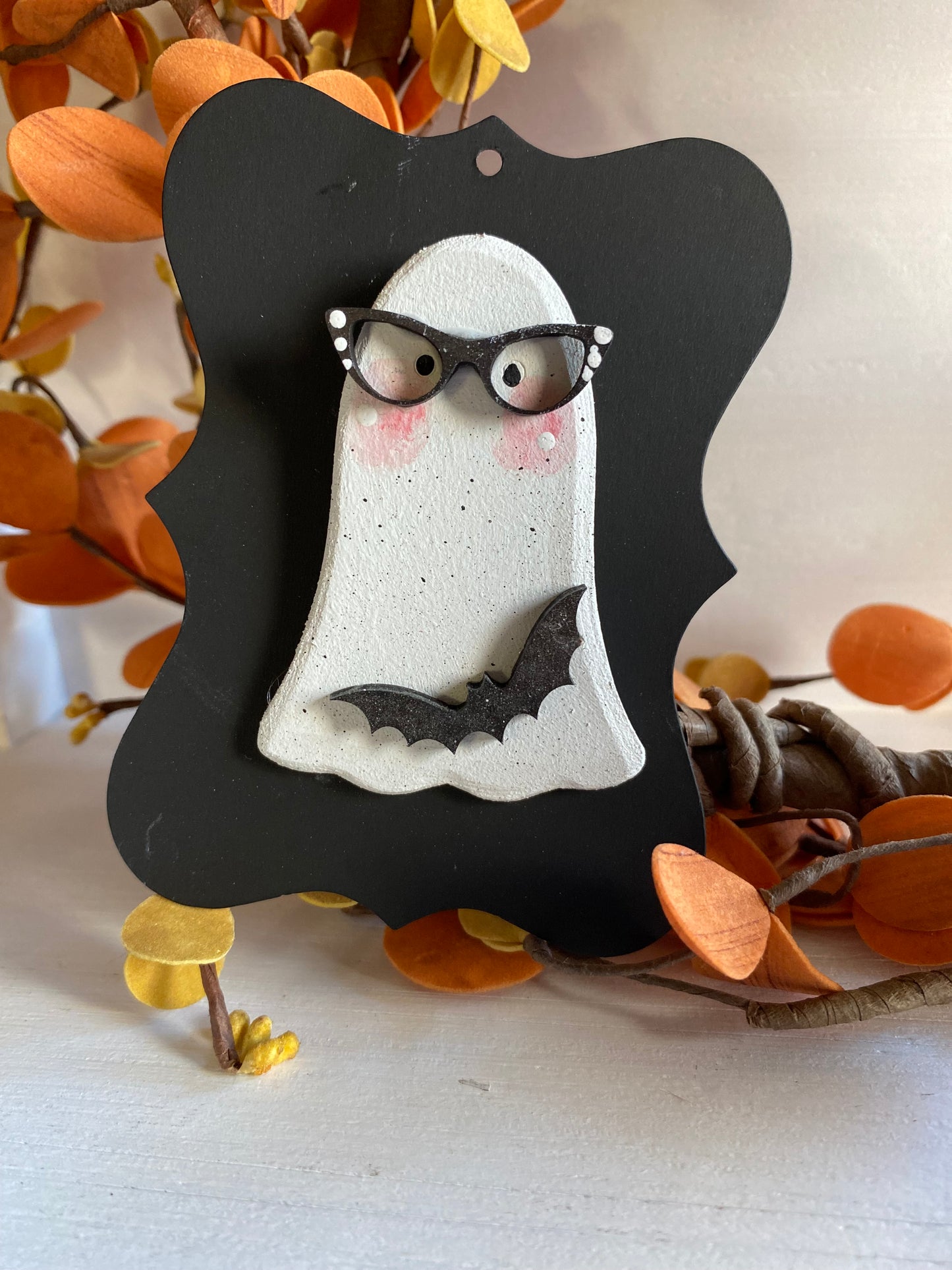 Ghost Pin/Tack, Ladies Fall Fashion Decor, Halloween Gift, Fashion Accessory with 3D glasses & bat