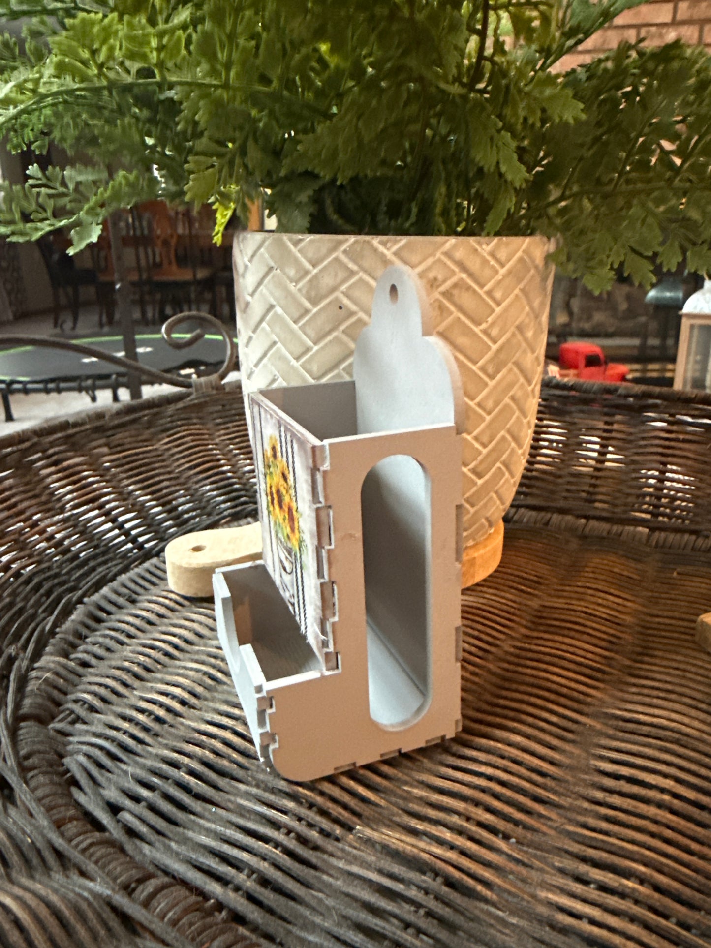 Farmhouse decor, Stick Match Holder, sunflower design,