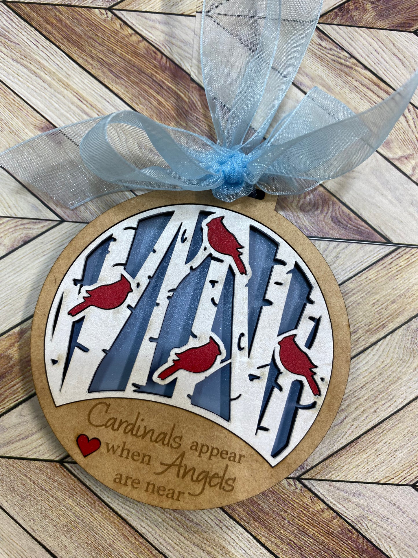 Cardinal Memorial Ornament, White Tree & Cardinal Memorial Ornament, Laser Cut, Hand-Painted Holiday Decor, Comfort for Loved Ones