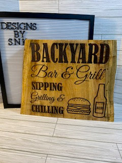 Live Edge Backyard Bar & Grill Sign - Designs by SNK
