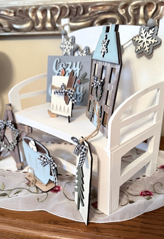 Winter tier tray prim set, 7piece winter tier tray set