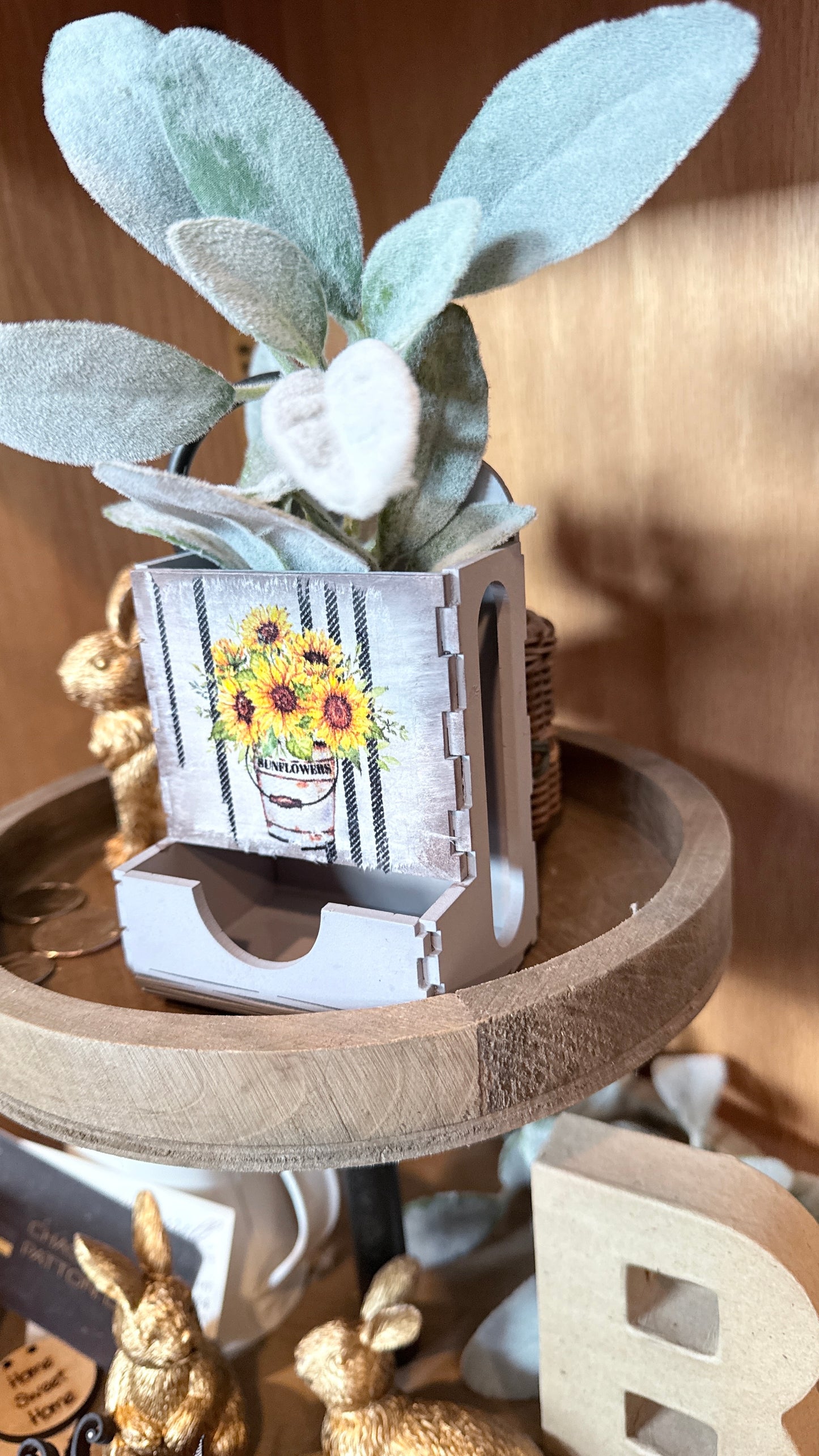 Farmhouse decor, Stick Match Holder, sunflower design,