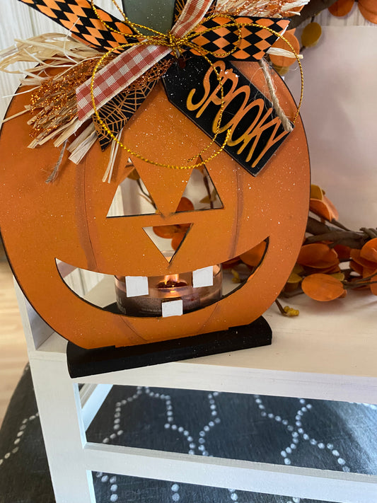 Spooky Pumpkin Tealight Votive Holder Halloween Decor