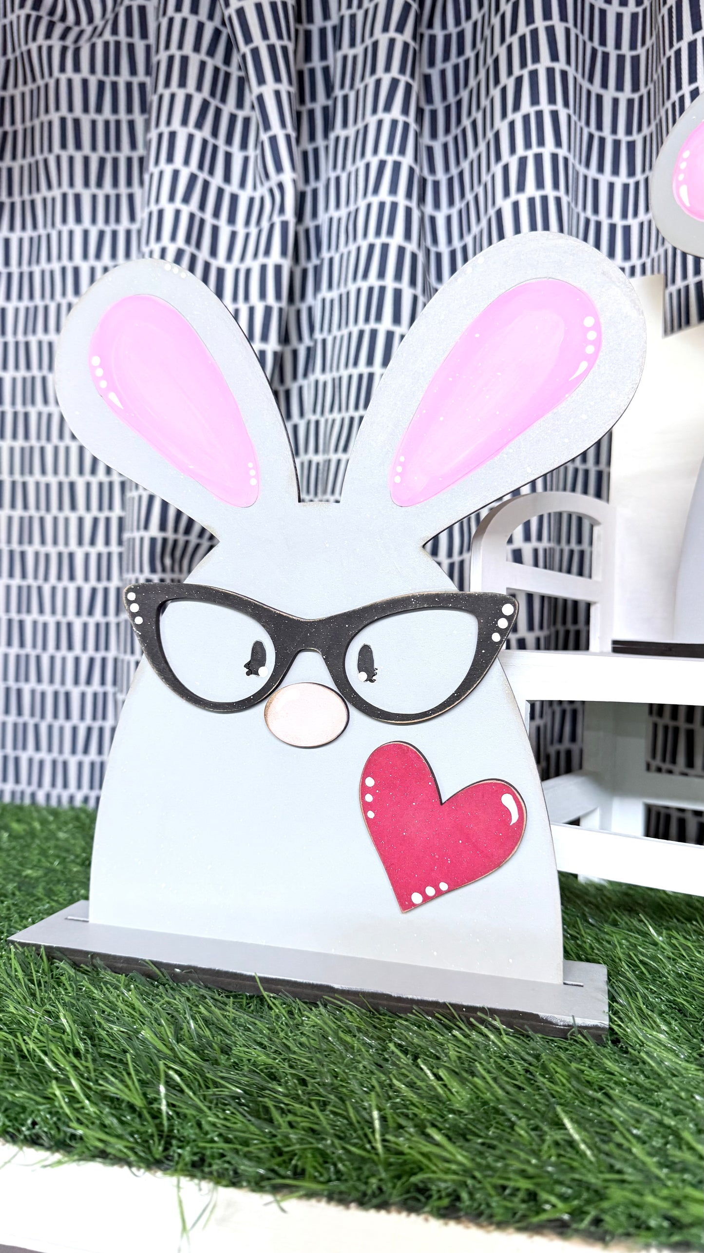 Large Nerdy, Hand-Painted 3D Laser Cut Bunnies - A Unique Touch for Your Spring Decor