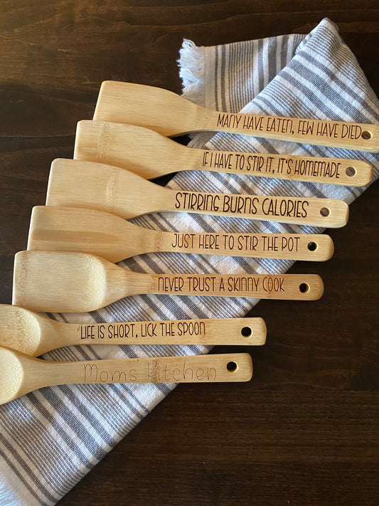Bamboo Wooden Spoon | Scraper Spoon | Engraved Kitchen Tools - Designs by SNK