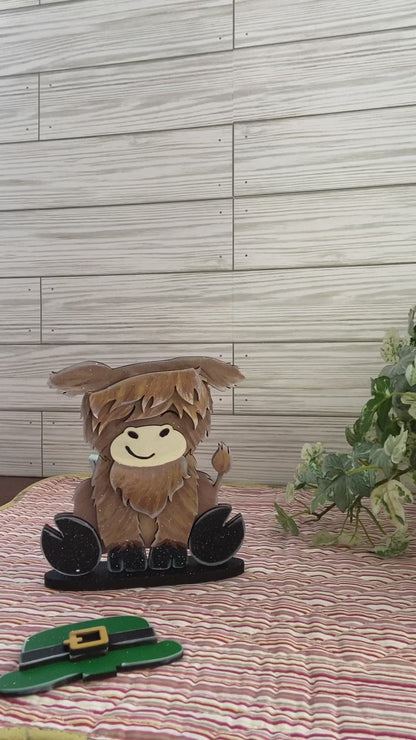 Spring Highland Cow Decor | 3 Add-on hats and stand