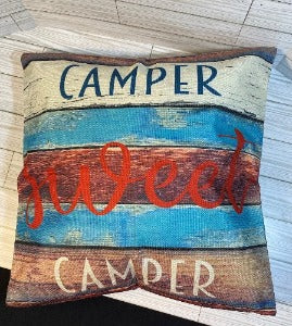 18” Pillow Cover - Camper Sweet Camper/ I Sleep Around Reversible - Designs by SNK