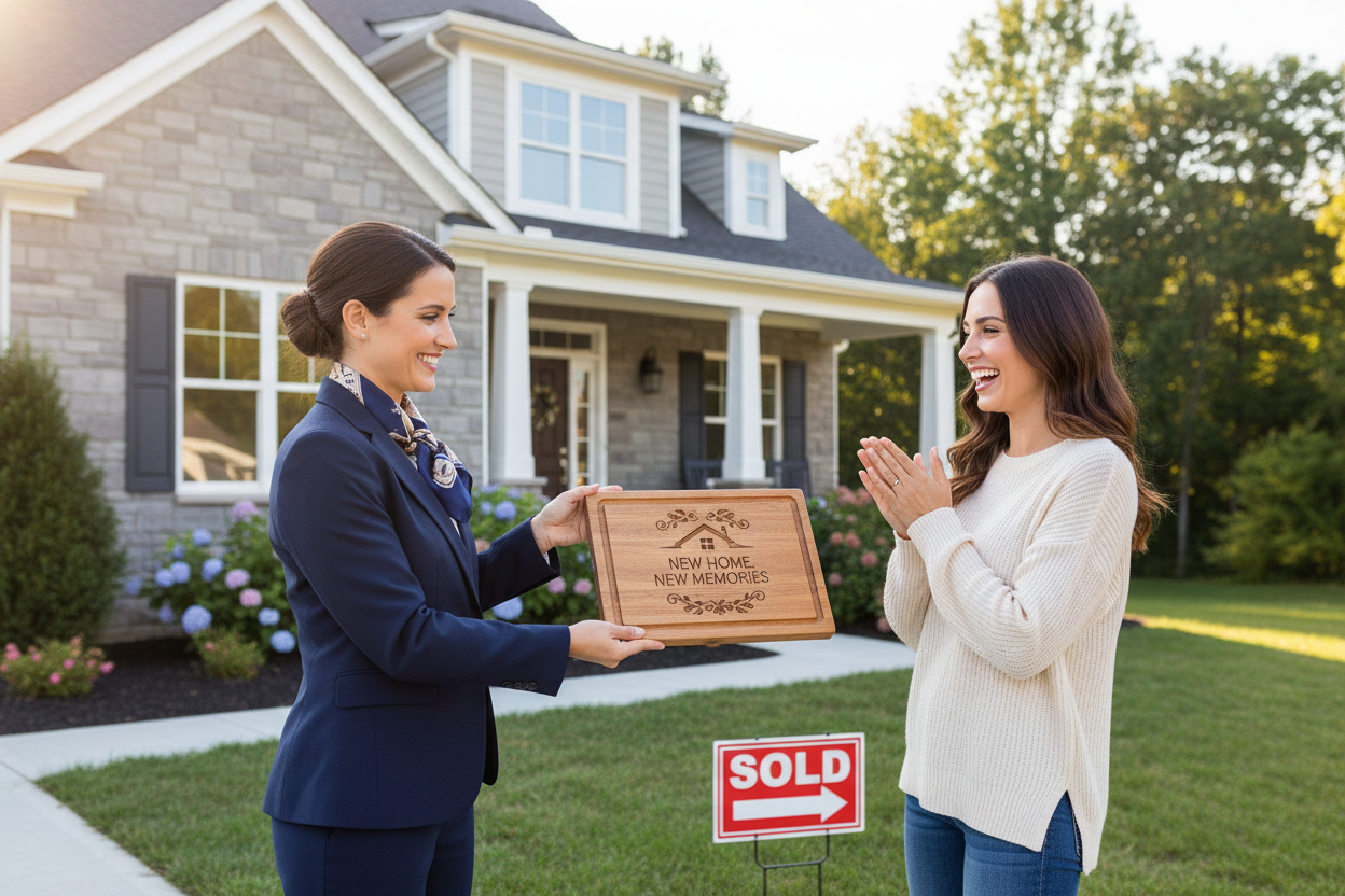 "Realtor closing gifts and personalized housewarming presents for real estate agents - custom branded client appreciation gifts"