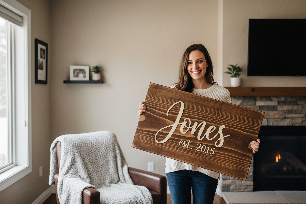 "Custom wooden signs handmade in Columbia Missouri - personalized rustic wood signs for home décor and business"