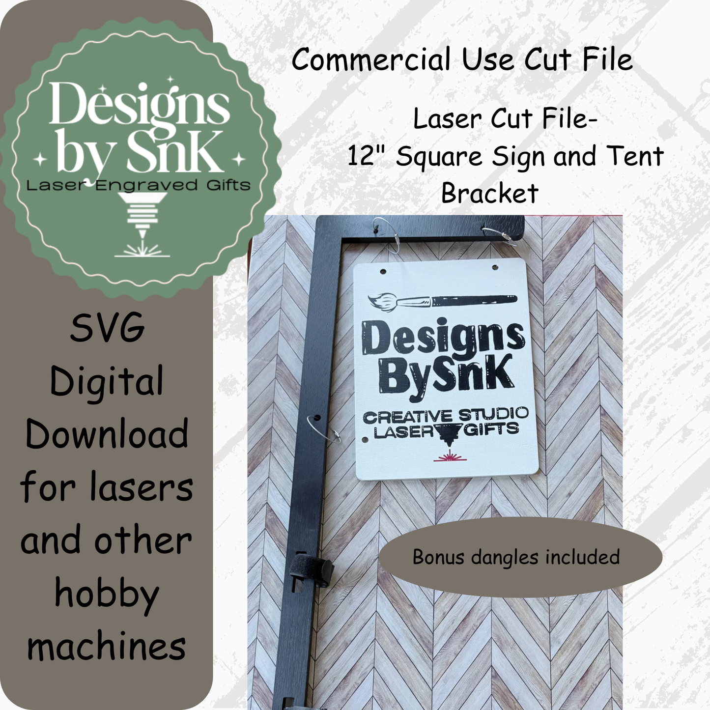 12 Inch Square Tent Bracket Sign SVG | 3D Display with Dangle Call-Outs