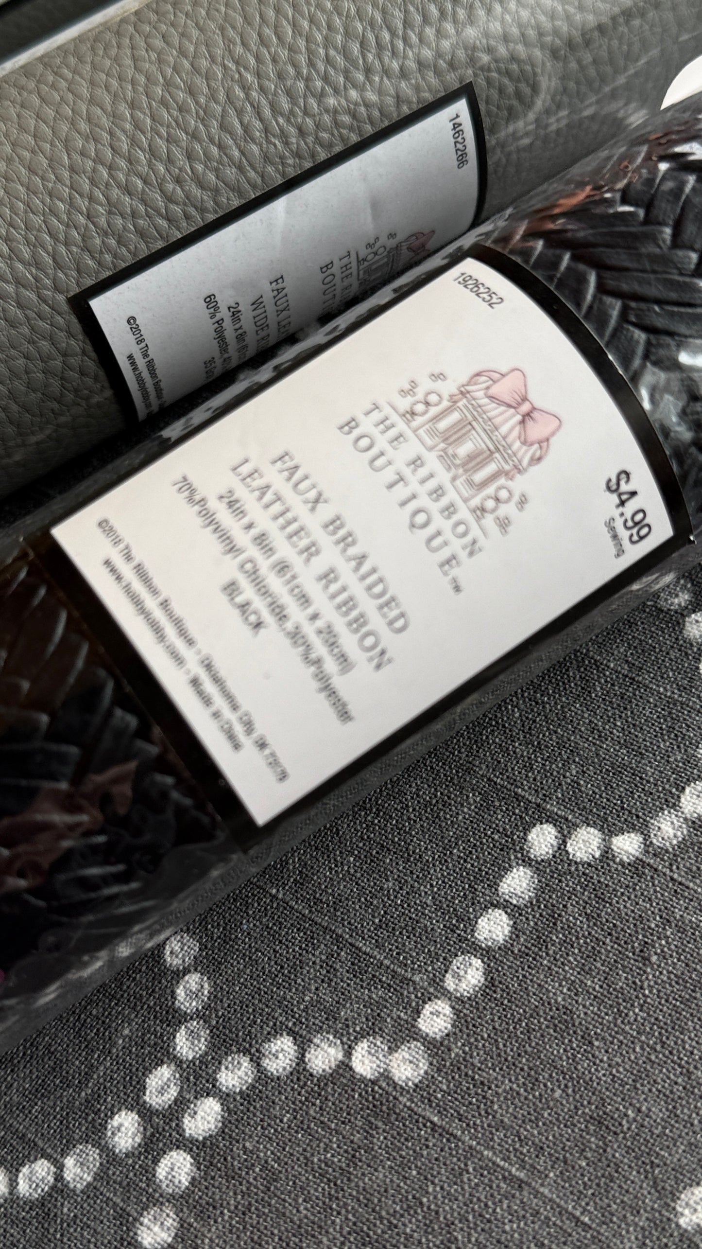 Black herringbone faux leather ribbon texture