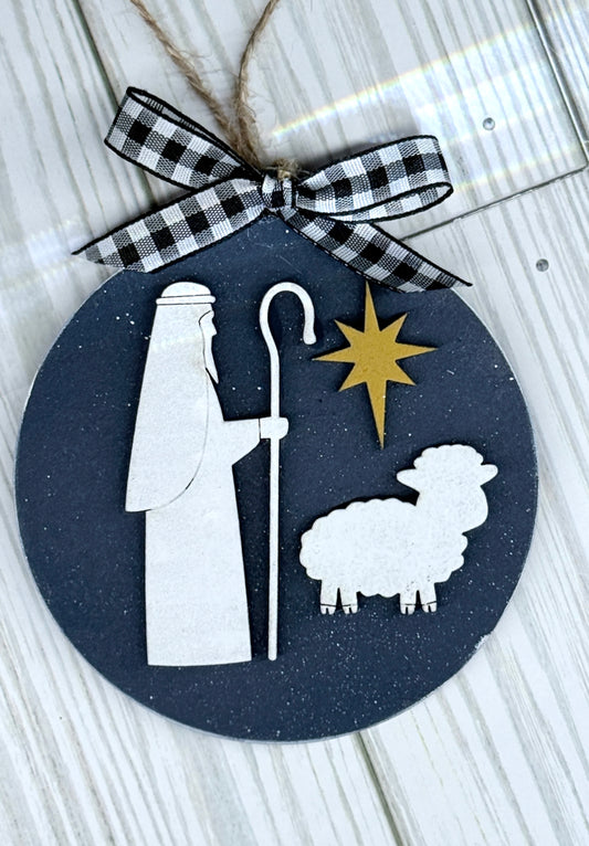 Shepard Herding sheep Christmas tree ornament