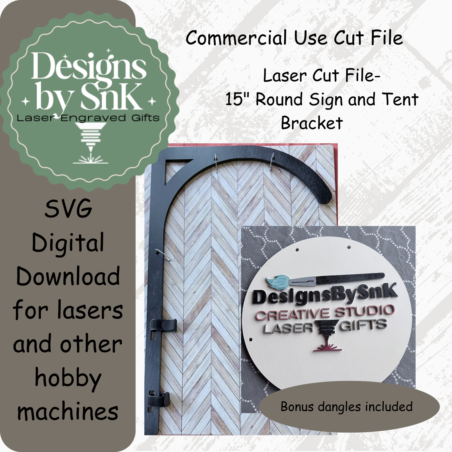 15 Inch Round Tent Bracket Sign SVG | 3D Tiered Display with Optional Dangles