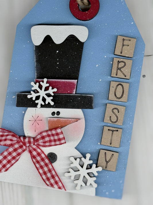 Frosty snowman Tag style Tree Ornament| Gift Card holder back