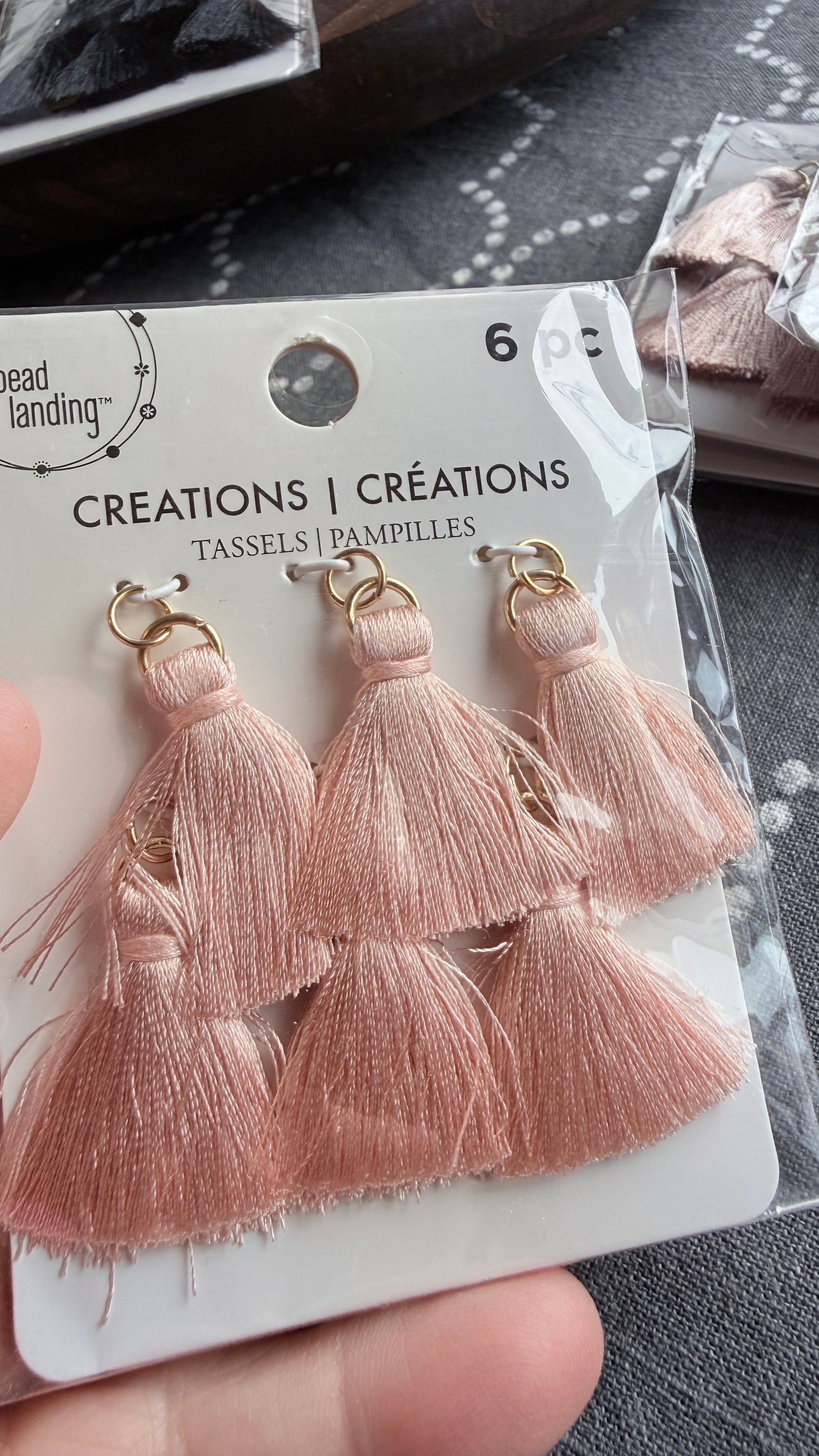 Pink blush tassels 6-pack with gold jump rings for jewelry making