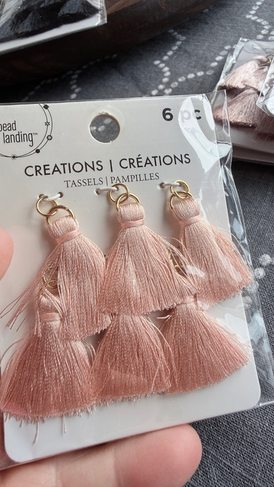 Pink blush tassels 6-pack with gold jump rings for jewelry making
