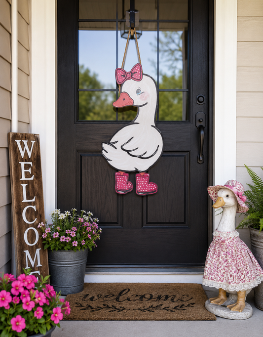 Goose door hanger with polkadot boots and bow