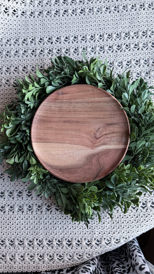 Custom Engraved Branding Photo Tray – 7” Round Acacia Wood Styling Surface for Product Photography