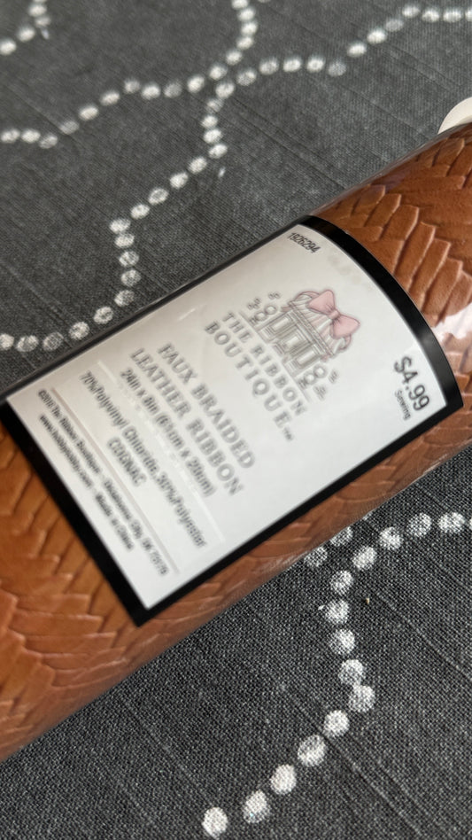 Cognac tan faux leather ribbon