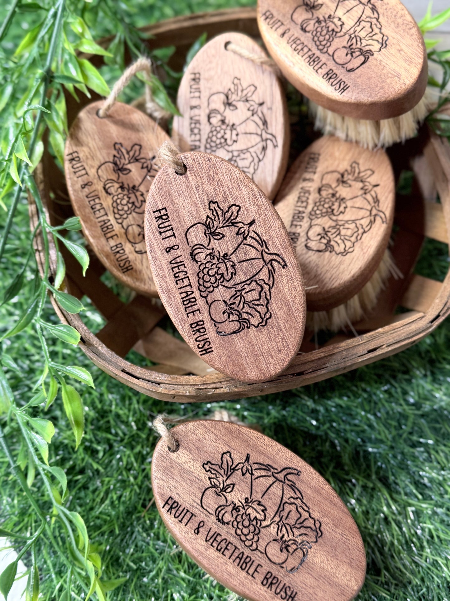 Acacia Fruit & Vegetable Brush | Dual Bristle Cleaning Tool Farmers Market