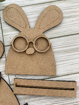 Nerdy Easter Bunny Wood Blank Kit | Bunny with Round Glasses 