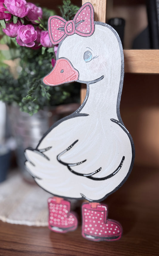 Goose door hanger with polkadot boots and bow