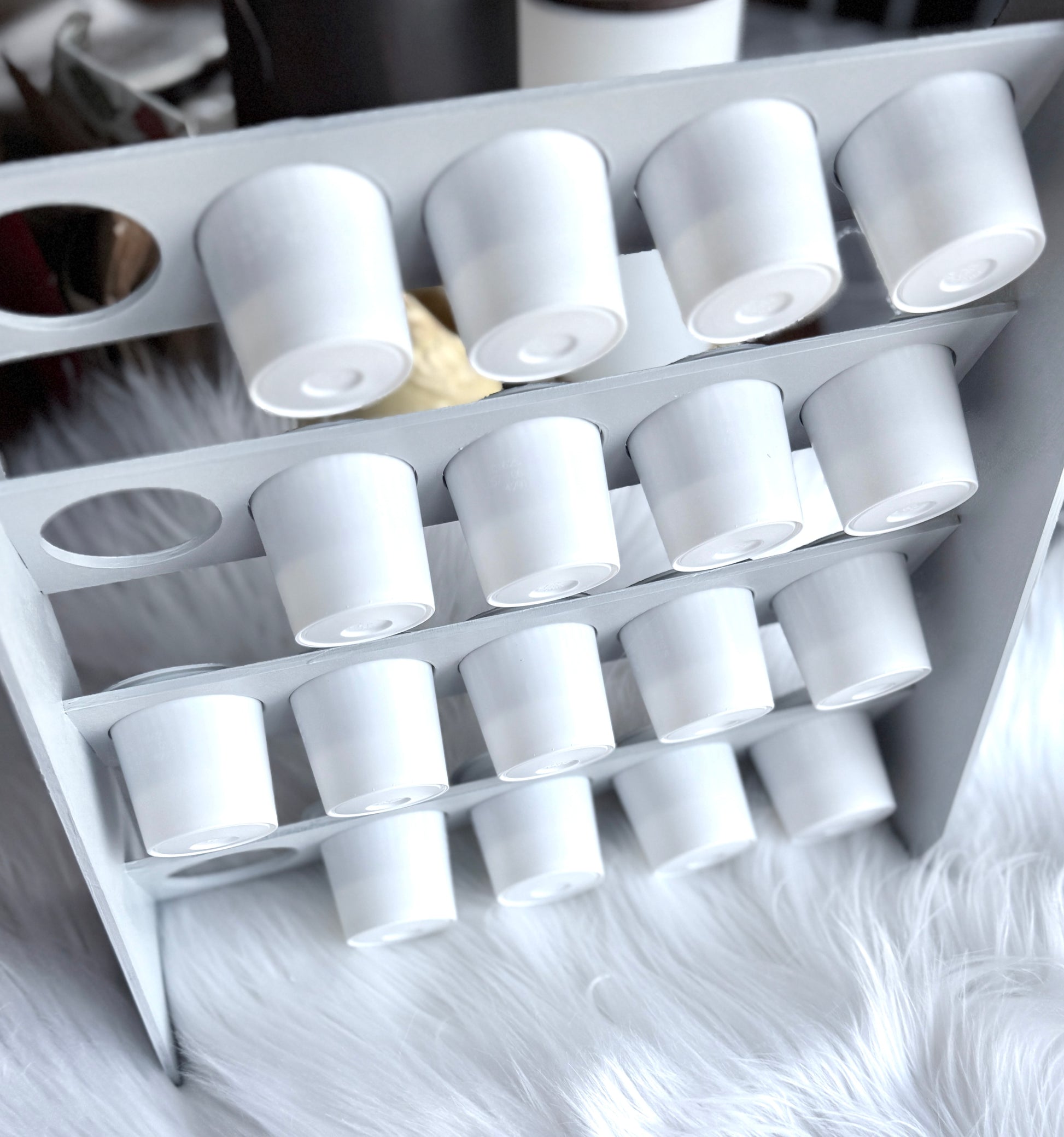 Back view of K-Cup holder stand - durable coffee pod organizer construction detail