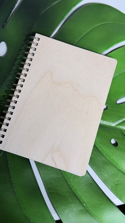 "Personalized wooden cover journal with custom laser engraving on natural wood - 5x7 inch handmade notebook"