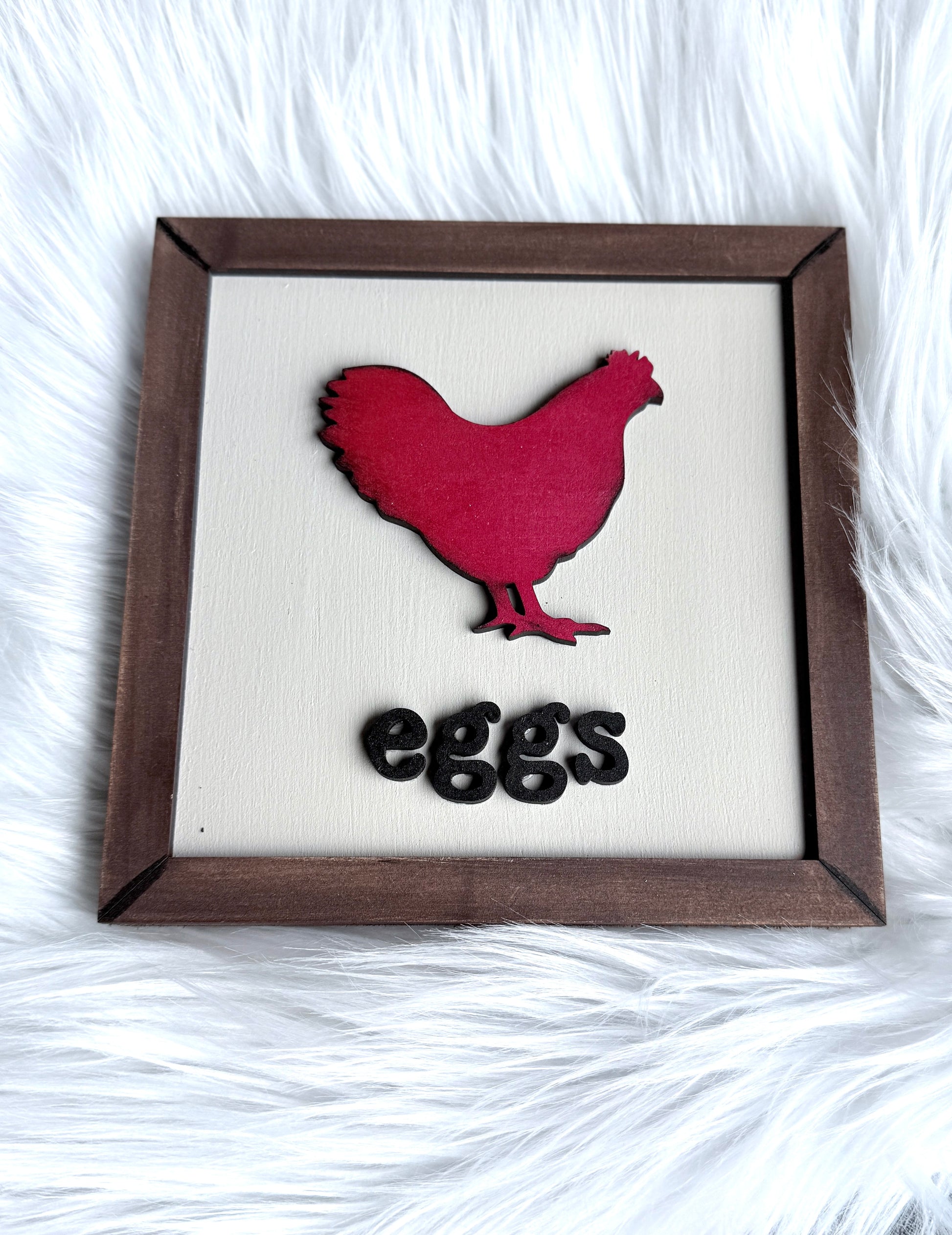 Chicken and eggs 6x6 rustic wooden farmhouse sign - part of 3 piece kitchen wall decor set"
