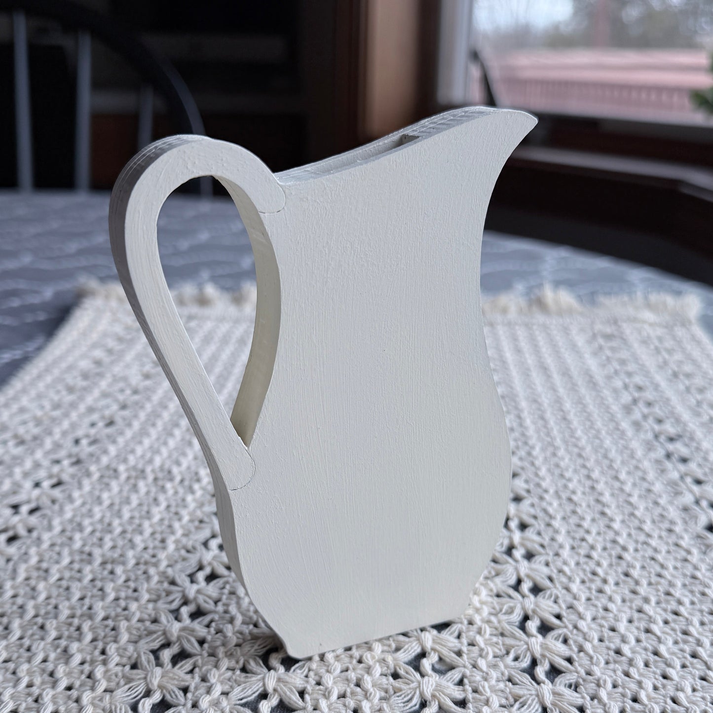 Handmade & Hand-Painted Pitcher Vase with Artificial Lavender and Removable Homespun Bow