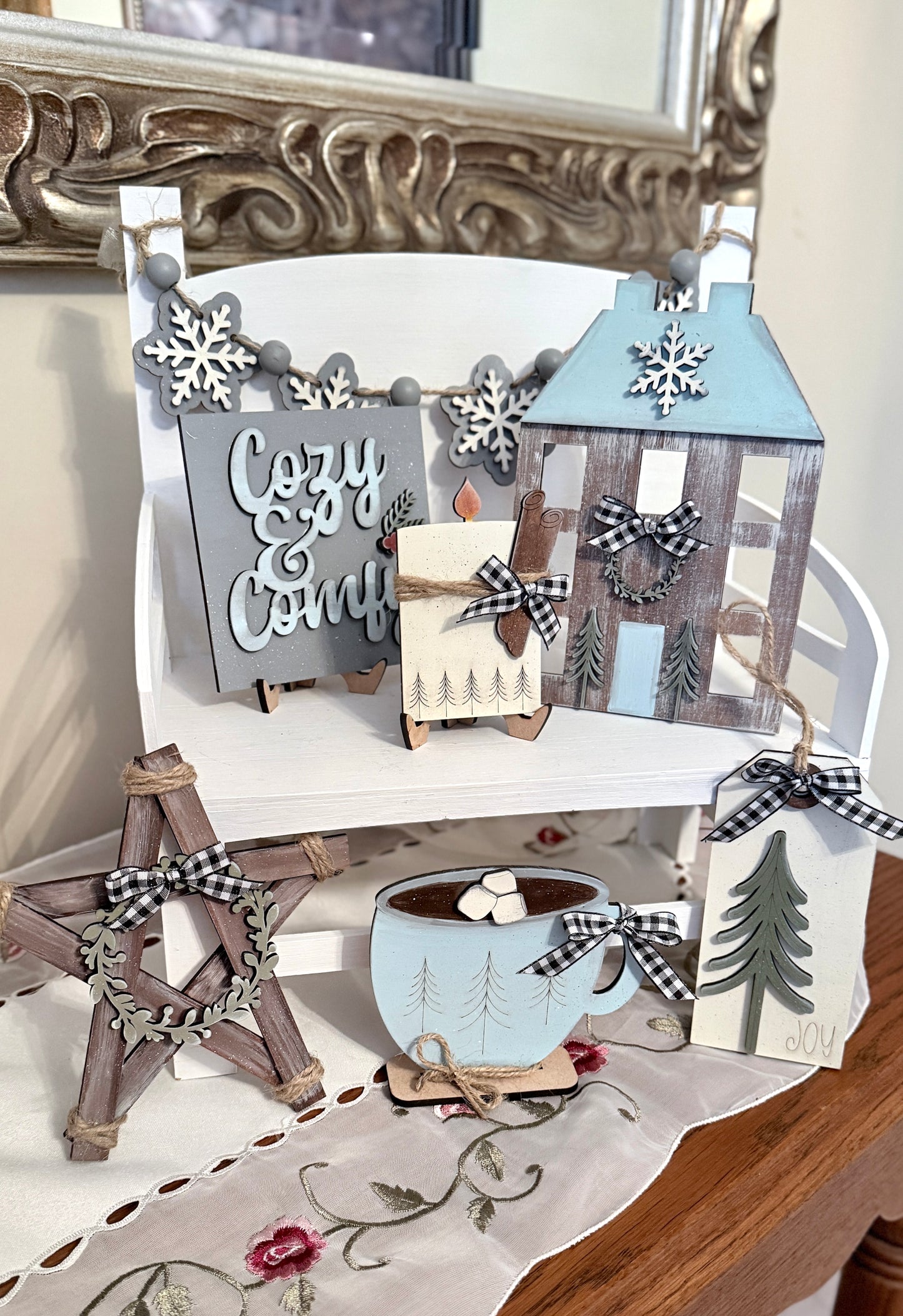 Winter tier tray prim set, 7piece winter tier tray set