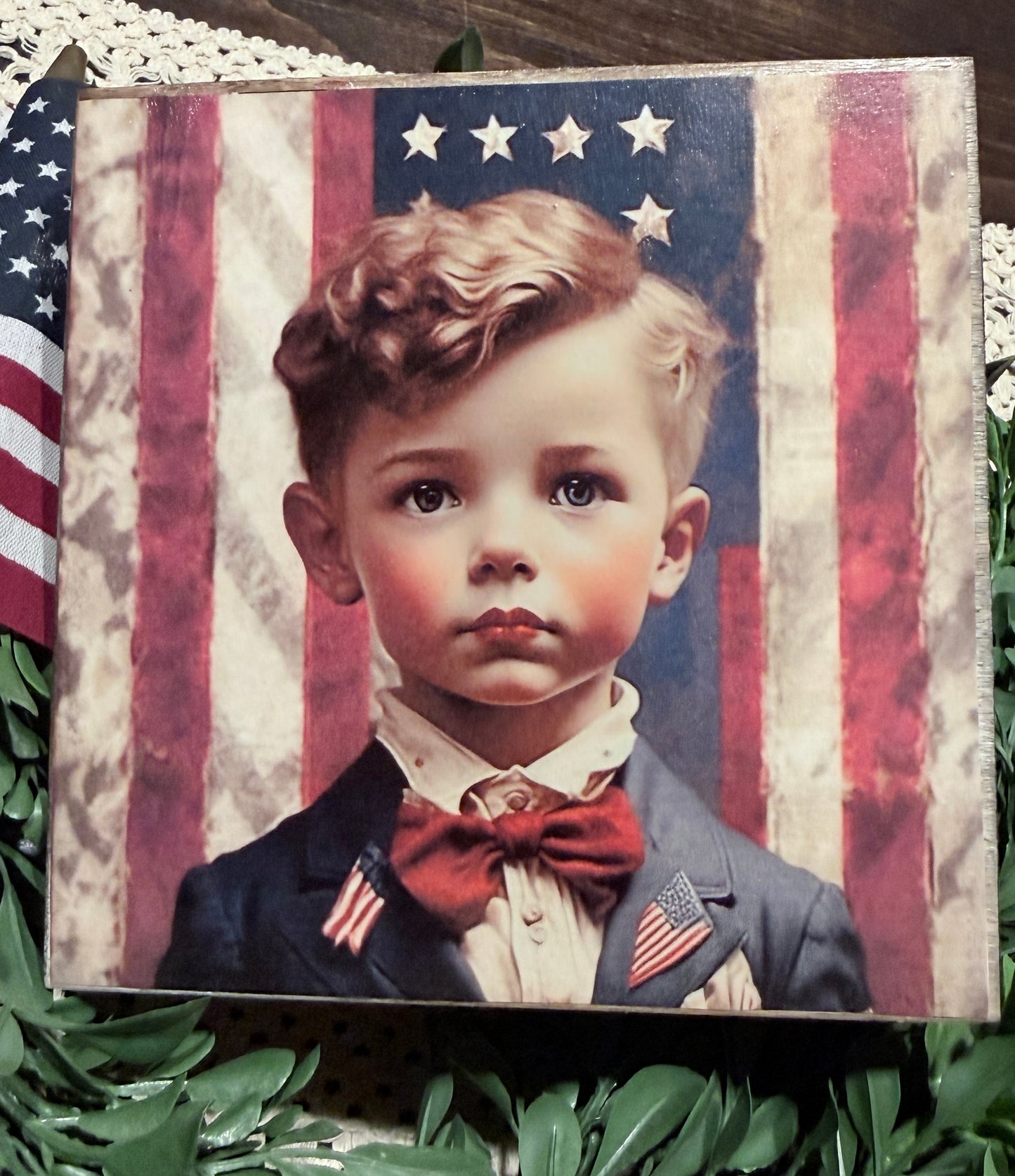 Patriotic print signs | Betsy Ross | Nostalgic Americana Kids | 1776 - 2026 | God Bless America | 6” Wood Signs