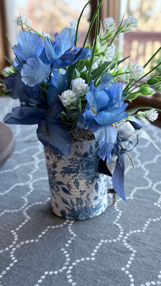 Blue and White Upcycled decor floral 