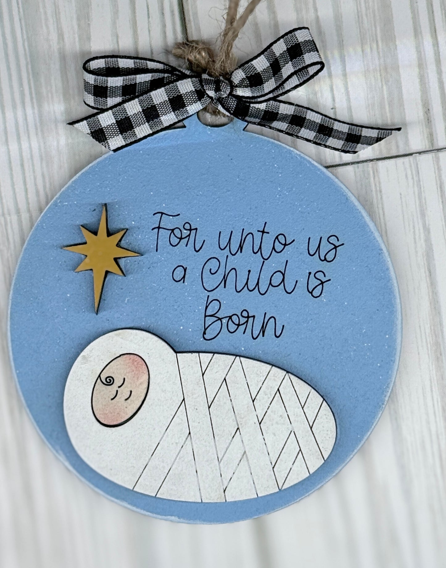 Religious Christmas Tree Ornament | For unto us a child is born round ornament